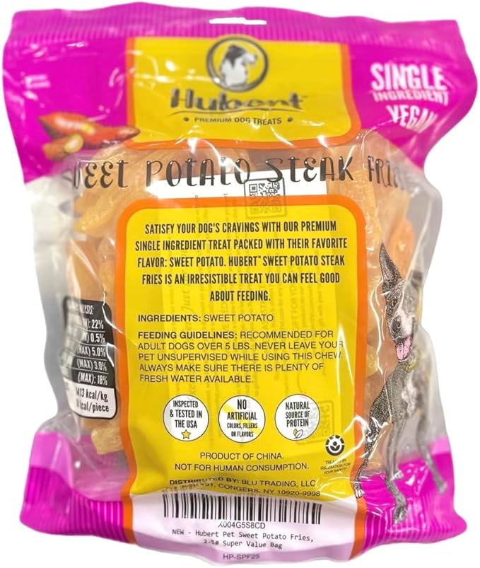 Hubert Pet Gourmet Vegan Sweet Potato Steak Fries, Single Ingredient Natural Dog Treats, 2.5 lb Super Value Bag