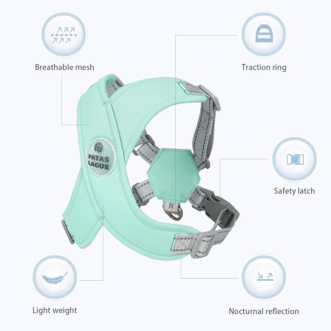 Patas Lague Dog Harness with Leash Set Adjustable Soft Padded Step-in Dog Vest No Choke No Pull Reflective for Small Pets with Poop Bags and Dispenser, Solid and No-chew, Green XS