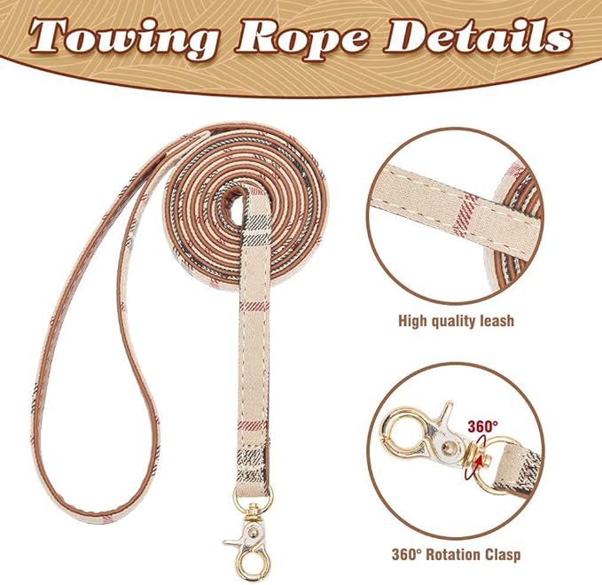 EXPAWLORER Dog Collar and Leash Set - Classic Plaid Dog Bow Tie and Dog Bandana Collar, Dog Leash Tangle Free, Adjustable Collars for Small Medium Large Dogs Cats, Holiday Ideal Gift
