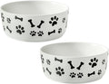 UBEE Ceramic Dog Bowl Set of 2, 5.5 inch Dog Food Bowl Dish with Bone Paw Pattern, Pet Food Water Dish Feeding Plates for Small Dogs, Puppy and Cat, White