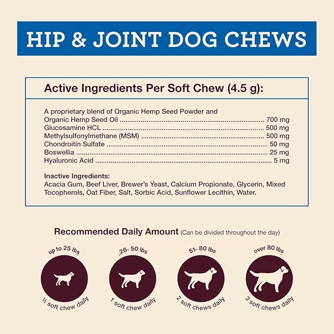Hemp Well Hip and Joint Soft Chews – Supports Mobility and Promotes Healthy Hips and Joints for Dogs, Organically Sourced (60 Count)