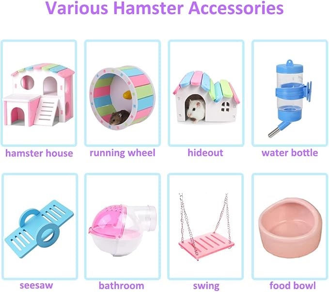 DuvinDD Hamster Cages with Crossover Tubes Tunnels, Large Hamster Cage Habitats Gerbil House, Transparent Acrylic Small Animal Cage for Pet Rat, Syrian Hamster, Mouse with Accessories