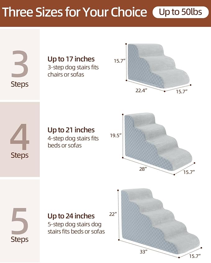 Dog Stairs Ramp for Couch 15.7" H, 3-Step Pet Stairs for Small Dogs with High Density Foam, Dog Slope Stairs with Durable Non-Slip Bottom for Puppy Grey