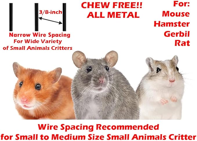 Large 3-Level Easy Foldable Chew-Proof with Tight 3/8 Inch Bar Spacing Shelves & Ladders for Ferret Chinchilla Sugar Glider Rats Mice Gerbil Mouse Metal Travel Carrier Cage Easy Clean Pull Out Tray