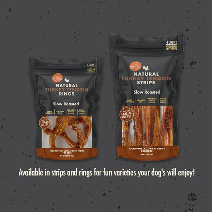 Canine Naturals Natural Turkey Tendon Rings - Slow Roasted Treats for Dogs - 4 Count