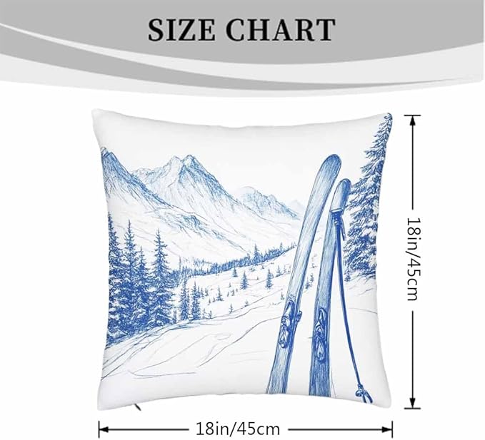 Pillow Case Ski Mountains Exciting Outdoors Sport with Skateboard in Winter Season Soft Decorative Set of 2,Square Home Decor Pillow Covers for Sofa Bedroom Car Couch 18X18 Inch