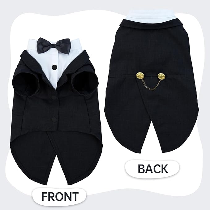 QBLEEV Cat Tuxedo Outfit, Formal Cat Suit Costume with Bow Tie, Sphynx Hairless Clothes for Cats Only, Kitten Wedding Birthday Party Attire Apparel for Male Boy, Cute Small Pet Gentleman Formal Wear