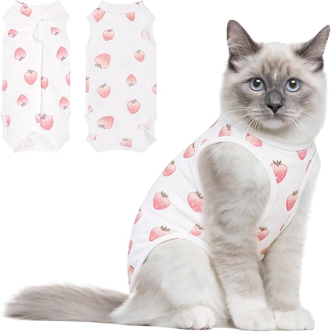 Coppthinktu Cat Recovery Suit Female Cats Onesie for Cats, Breathable Cat Surgery Suit for Surgical Abdominal Wounds Skin Diseases, Cute Kitten Spay Recovery Suit E-Collar Alternative Anti Licking