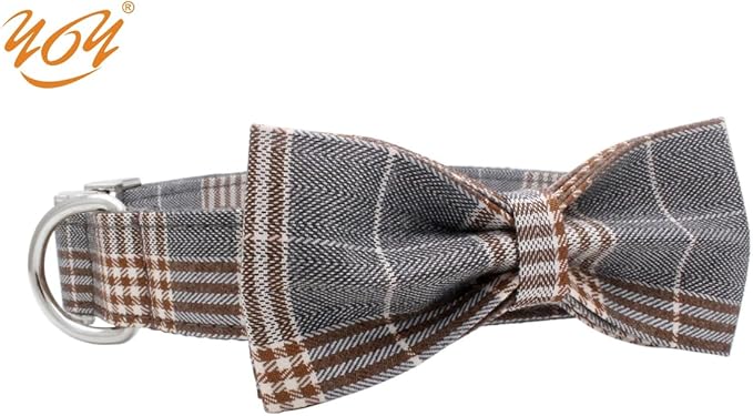 YOY Soft Comfortable Adjustable Pet Collar with Bowtie, Heavy Duty Dog Collar and Leash Set for Small Medium Large Dogs Cats, Puppy Grooming Doggy Accessories, Length 18" - 26"