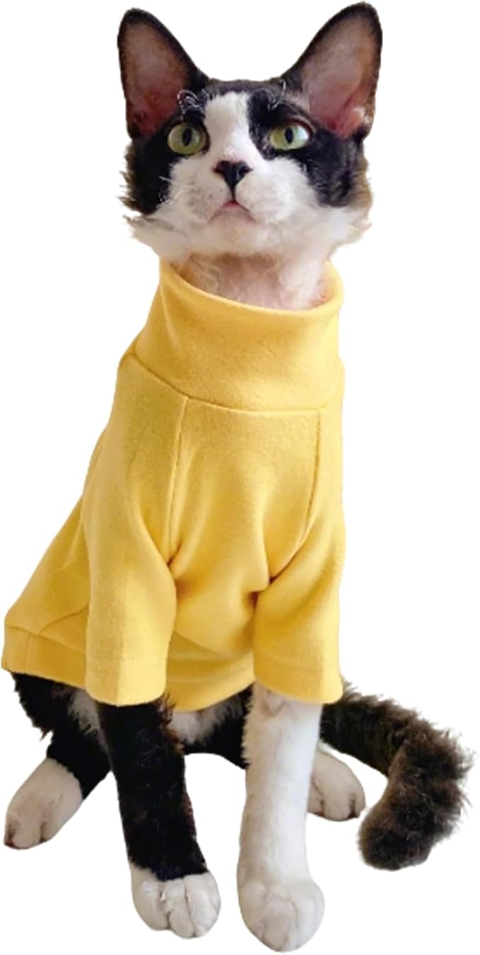 QBLEEV Sphynx Cat Clothes, Soft Stretchy Cat Sweater for Cats Only, Turtleneck Hairless Cats Pullover Shirt, Breathable Kitten Pajamas Warm Lightweight Jumpsuit for Indoor Outdoor Daily Wear & Sleep