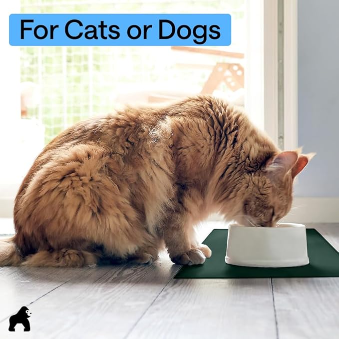GORILLA GRIP 100% Waterproof Raised Edge BPA Free Silicone Pet Feeding Mat, Dog Cat Food Mats Contain Spills Protects Floors, Placemats for Cats and Dogs Water Bowl, Pets Accessories 32x24 Green