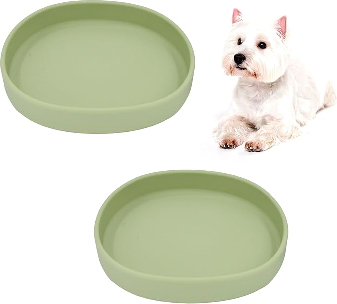 Silicone Cat Dog Bowls, Non Slip Dog Food Cat Feeding Plates, Pet Drinking Bowl for Dry and Wet Food, 10 OZ/330ML Water Bowl for Small Pets 2PCS (Green)
