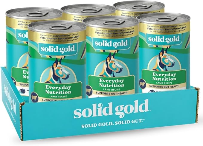 Solid Gold Canned Dog Food for Adult & Senior Dogs - High Protein Wet Dog Food w/Real Lamb, Whole Grains & Probiotics for Gut Health & Immunity - Small, Medium & Large Breed Dogs - 6ct 12.5oz Cans