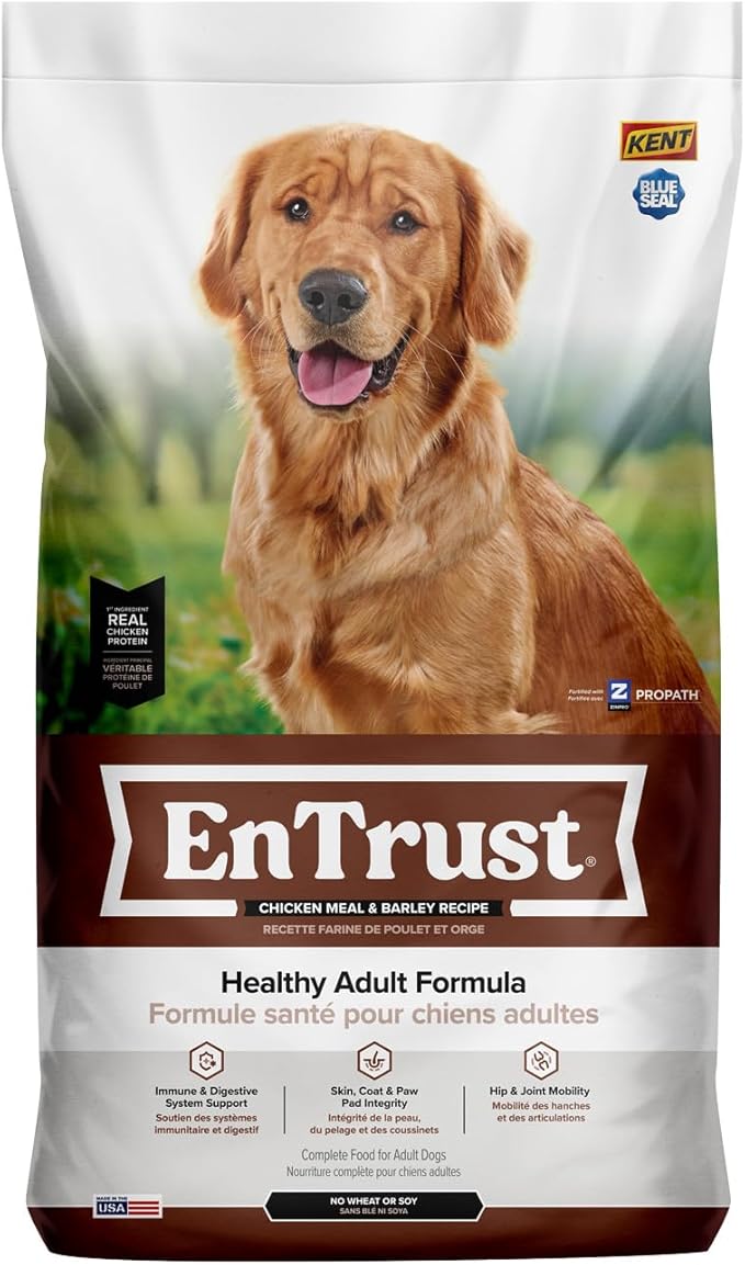 ENTRUST Adult Dog Food | Real Chicken & Barley, Enriched with Super Foods, Antioxidants and Probiotics | No Wheat or Soy | 35 Pound Bag