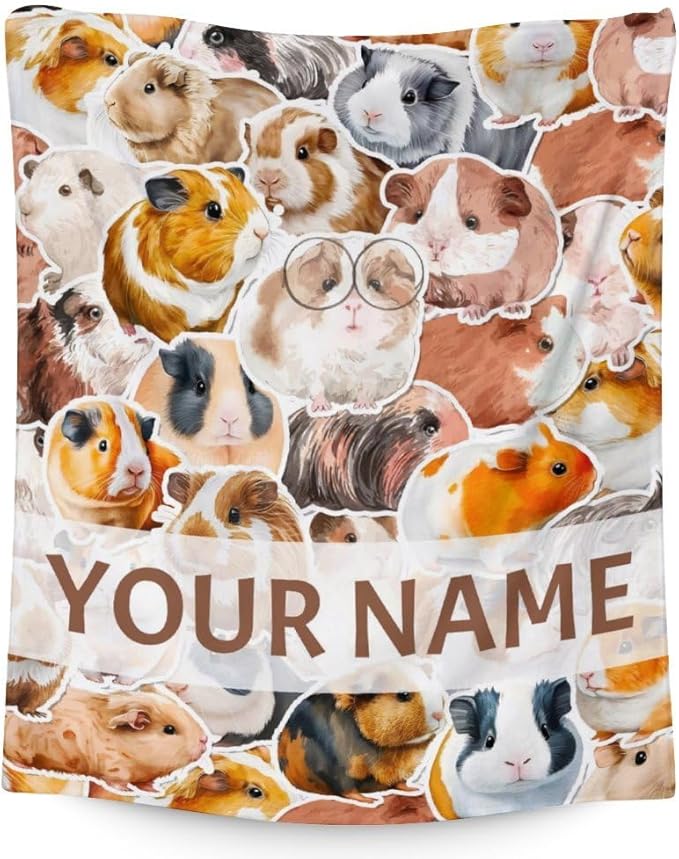 Personalized Guinea Pig Blanket with Name - Soft, Fuzzy & Warm - 40"x50" Small Blanket for Couch, Sofa - Colorful Cute Throw Gifts for Adults, Kids