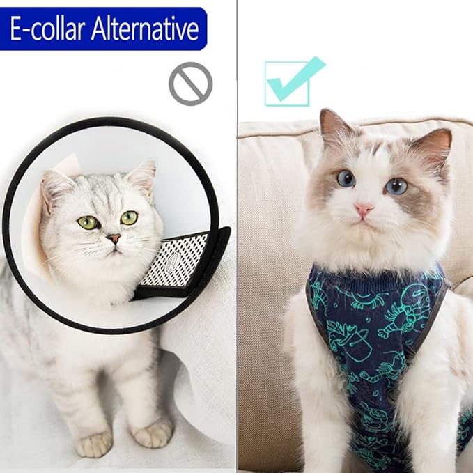 kzrfojy Cat Surgery Recovery Suit Cat Onesie for Cats After Surgery for Surgical Abdominal Wound Or Skin Diseases E-Collar Alternative Wear Neutering Bodysuit Wear (Dark-Blue-L)