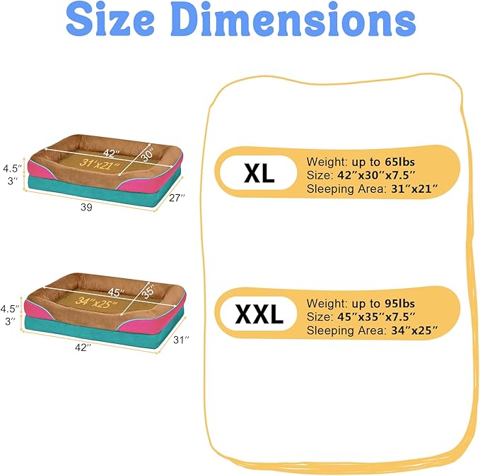 Chez Paw Orthopedic Extra Large Dog Bed - XXL Washable Giant Pet Couch Sofa with Removable Cover Waterproof Bolster for Large Size Dogs, 45x35