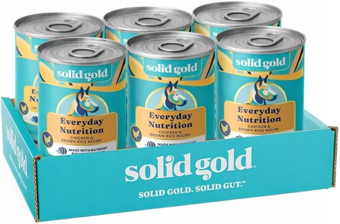 Solid Gold Canned Dog Food for Adult, Puppy & Senior Dogs - High Calorie, High Protein Wet Dog Food w/Real Chicken, Whole Grains & Superfoods for Gut Health - Small, Medium & Large Breed Dogs -6 Pack
