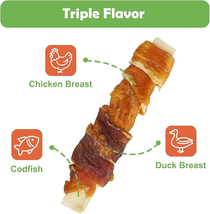 MON2SUN Dog Treats, 4-4.5 Inch Chicken and Duck Wrapped Cod Fillets, Rawhide-Free, Soft and Training Treats for Small Dogs, 20 oz (56 Count)