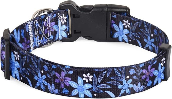 Dog Collar with Bohemia Floral Tribal Geometric Patterns - Soft Ethnic Style Collar Adjustable for Small Medium Large Dogs(Floral Blue,XS)