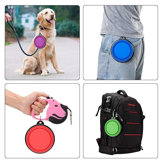 2 Pack Large Size Collapsible Dog Bowl, Food Grade Silicone BPA Free, with Carabiner Clip Foldable Expandable Cup Dish for Pet Cat Food Water Feeding Portable Travel Bowl (Blue & Green)
