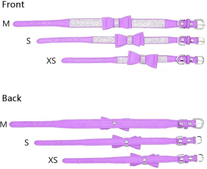 Cute Dazzling Sparkling Elegant Fancy Soft Suede Leather Bling Rhinestone Crystal Jeweled Pet Cat Dog Puppy Collar Dog Leash Combo Set (S, Purple-1)