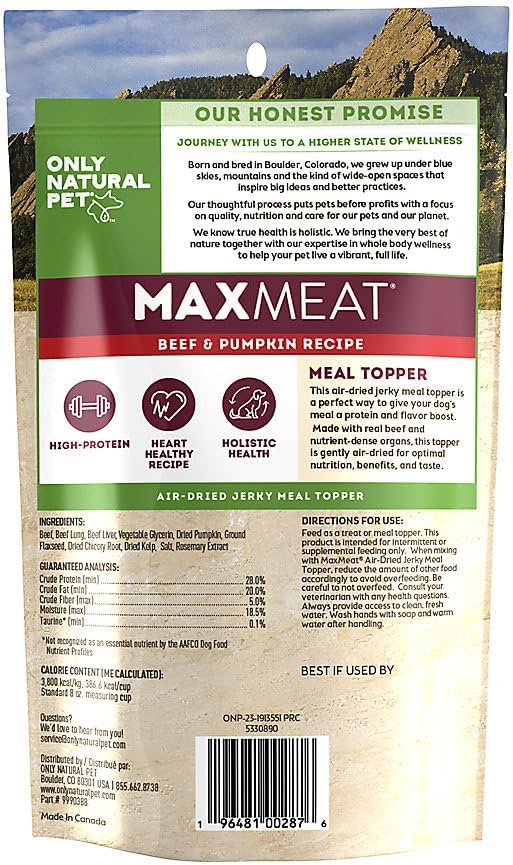 Only Natural Pet MaxMeat Holistic Air Dried Dry Dog Food Meal Topper - All Natural, High Protein, Grain Free - Beef with Pumpkin & Parsley 4 oz and Chicken with Pumpkin & Parsley 4 oz Combo