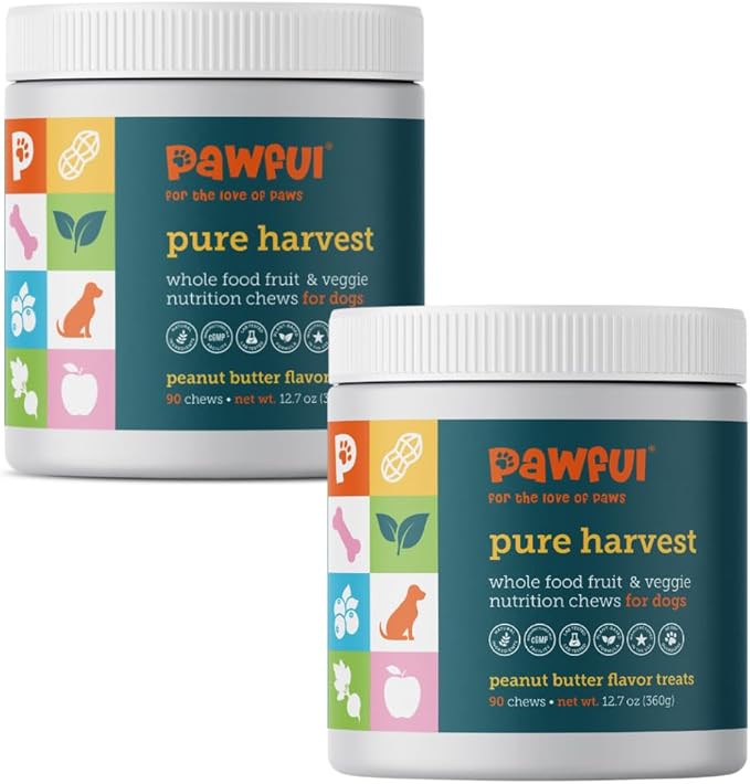 Pure Harvest - Healthy All Natural Dog Treats - Delicious Peanut Butter Flavor Chews - Made from 14+ Fruits & Veggies - Support Dog Health - No Synthetic Vitamins (180 Chews)