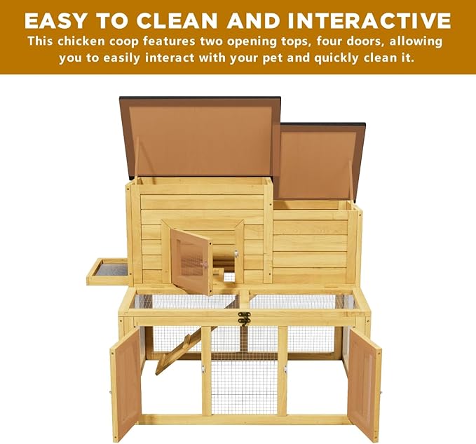 Outdoor Rabbit Hutch for 2-4 Chickens Wooden with Waterproof Asphalt Roof, Ramp, Openable Top Pull-Out Tray Suitable for Suitable for Indoor and Outdoor Use. (Yellow Black)
