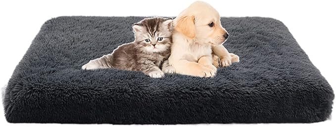 huraty Extra Large Dog Bed Mat Memory Foam Soft Pet Bed Cushion Faux Fur Calming Bed for Large Dogs Waterproof Non-Slip Backing, Charcoal, XXL