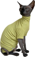 Sphynx Cats Shirt Cat Turtleneck Cotton Sweater Pullover Kitten T-Shirts with Sleeves Cat Pajamas Jumpsuit for Sphynx Cornish Rex, Devon Rex, Peterbald (Medium (Pack of 1), Green Yellow)