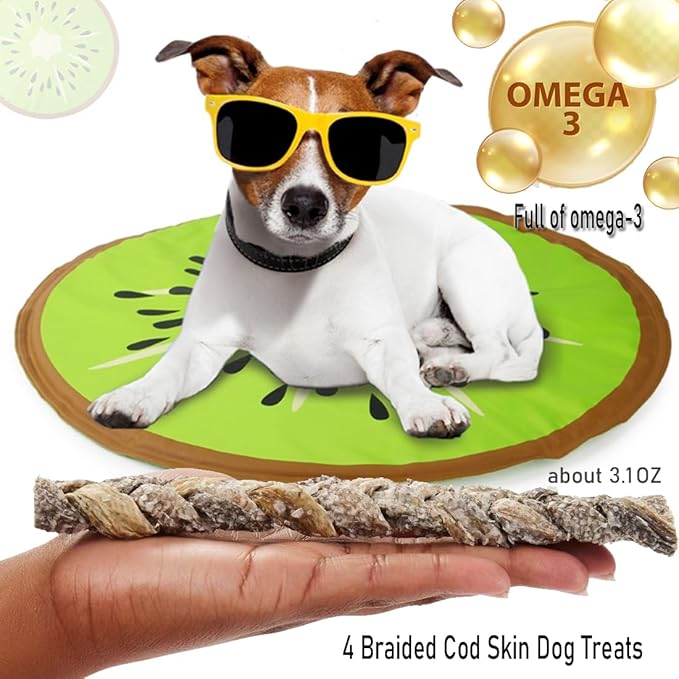 Air-Dried Cod Fish Skin Crunchy Dog Treats - Natural, High-Protein, Low-fat Snacks for Dogs with Allergies & Great Training Reward, Promote Dental Health (3.1 oz (1-Pack), Braded Cod Fish Skin)