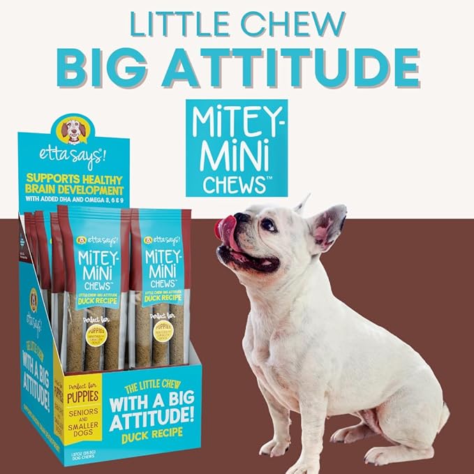 etta says! Mitey Mini Chews Dog Treats - Made in The USA - Grain-Free and Odor-Free - All-Natural Dog Chews - Perfect for Puppies and Senior Dogs - with Omega 3, 6, and 9 - Duck - 3 Pack - 9 Count
