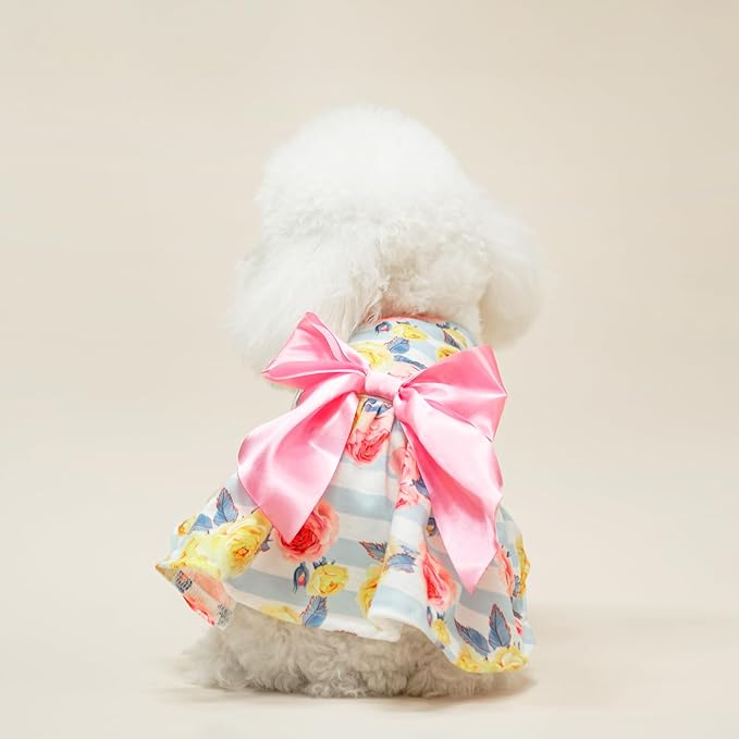 PUPTECK Floral Dog Dress for Spring Outfit Puppy Cute Small Dogs Clothes,Stripe,XS