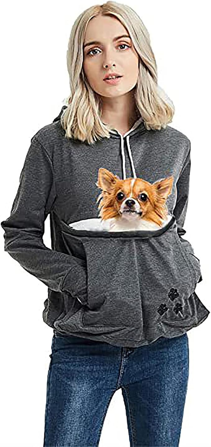 YYW Womens Pet Hoodies Pullover Sweatshirt Oversized Cat Hoodies Pet Holder Cat Dog Pouch Carriers (Dark Grey,XX-Large)
