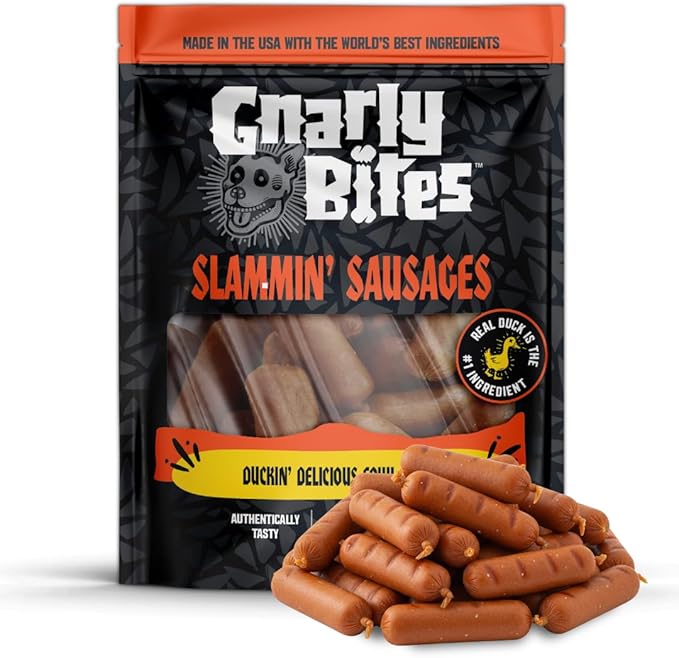 Slammin Sausage Dog Treats, Soft and Chewy High Protein Healthy Snack for Puppies and Adult Dogs, Made with Real Duck, Grain Free, Natural Ingredients, 14 oz