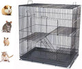 3-Level Foldable Ferret Chinchilla Sugar Glider Rats Animal Chewproof Metal Carrier Travel Cage Tight 3/8 Inch Wire Spacing Prevent Escape with Cross Shelves and Ladders Easy Clean Pull Out Tray