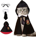 Cat Halloween Costume - Pet Wizard Costumes Mantle Magician Cosplay Clothes with Bowtie & Glasses Set, Festival Party Apparel for Small Pets Cats Dogs