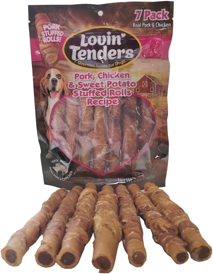 Lovin Tenders Pork Chicken & Sweet Potato Stuffed Rolls Dog Treats (2 Pack - 7 oz per Pack)
