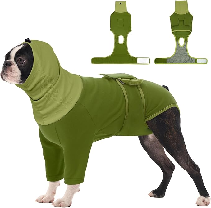 FUAMEY Dog Recovery Suit Female, Post Operation Suit for Dogs to Stop Licking, Turtle Neck Surgical Onesie for Male Dogs Substitute E-Collar & Cone After Surgery, French Bulldog (Green, M)
