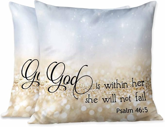 Pillow Cases Bible Verse Quote God is Within Her She Will Not Fail Pack of 2,Decorative Throw Pillow Covers for Couch Bedroom Living for Girl Boy 18X18 Inch