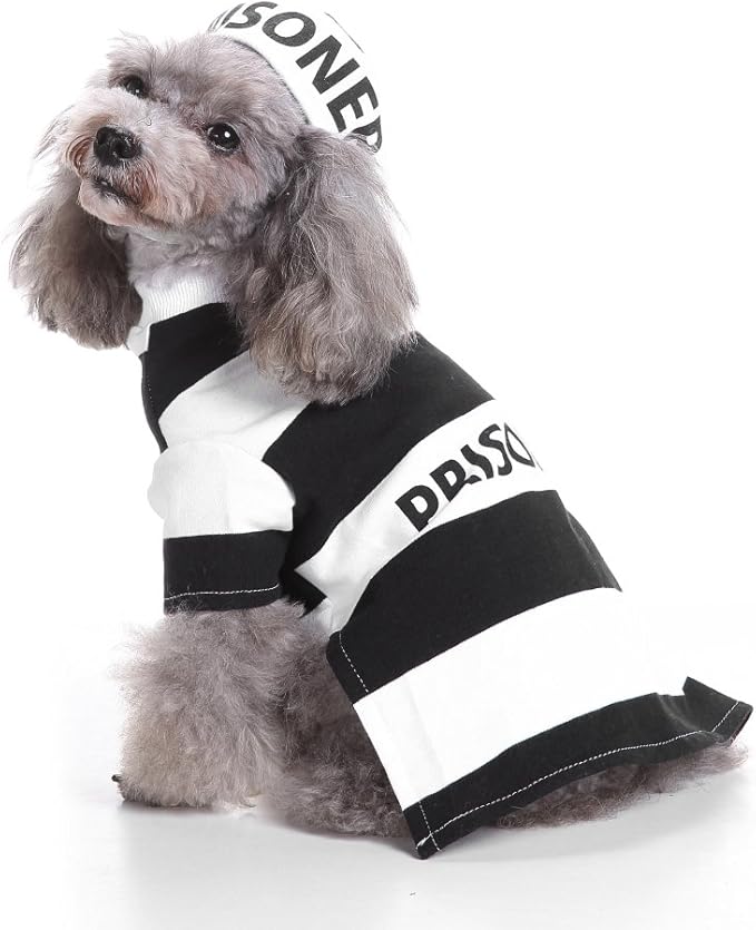 Puppy Prisoner Costume Halloween Christmas Funny Party Cosplay Clothes for Cat, Small Dog (Medium, Prisoner)