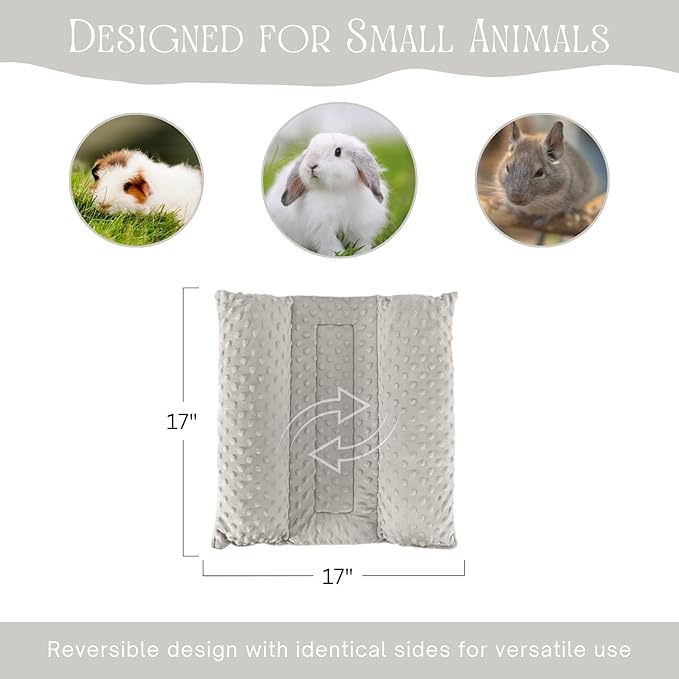 Rabbit Bed, Soft Dot Fleece Bunny Mat, 17x17In Small Animal Pillow for Guinea Pig, Reversible, Washable Pet Cushion Light Gray