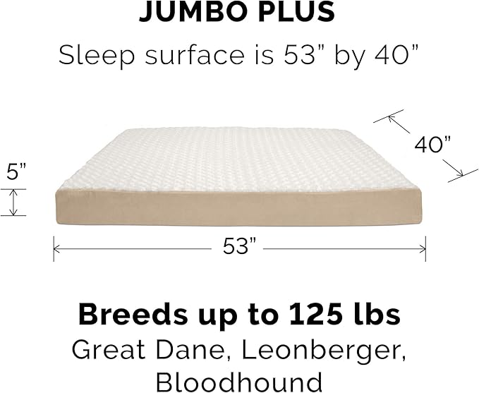 Furhaven Memory Foam Dog Bed for Large Dogs w/ Removable Washable Cover, For Dogs Up to 125 lbs - Ultra Plush Faux Fur & Suede Mattress - Cream, Jumbo Plus/XXL