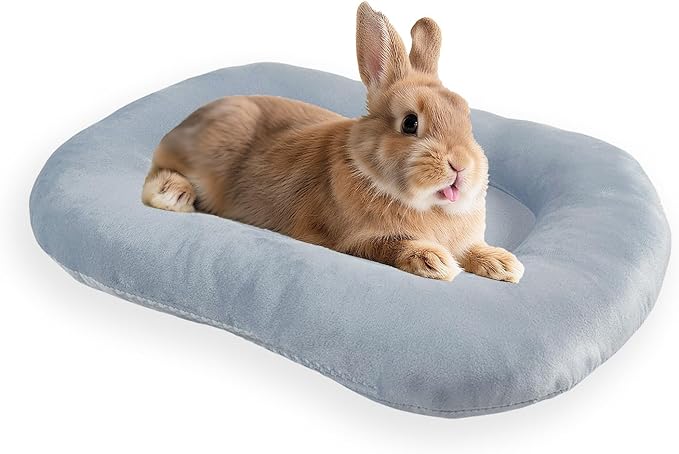 15.7’’×12.2’’ Cozy Bunny Bed for Rabbits Indoor, Soft Concave Oval Beds for Small Animal, Washable Plush Mat for Bunnies, Guinea Pigs,Rabbit,Blue