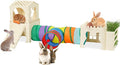 Extra Large Rabbit Hideout, Wooden Bunny Castle with Tunnel and Stair, Rabbit House Tower with Hay Feeder Sturdy Habitat for Guinea Pig Chinchilla Ferret Hamster