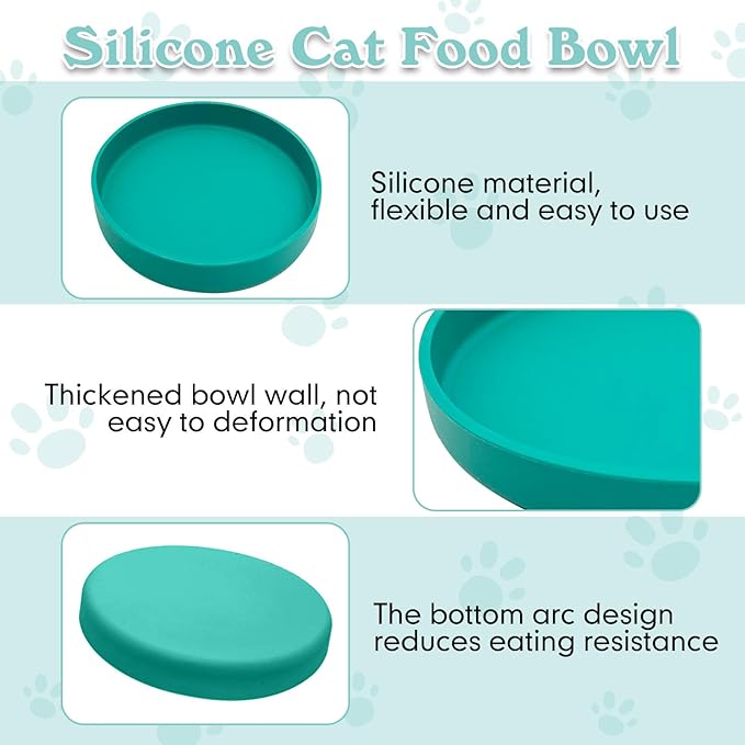 Silicone Dog Bowl Shallow Cat Food Bowls 7" Wide Puppy Plates Whisker Fatigue Pet Feeding Dishes for Dry Food and Wet Food Indoor (Round Green)