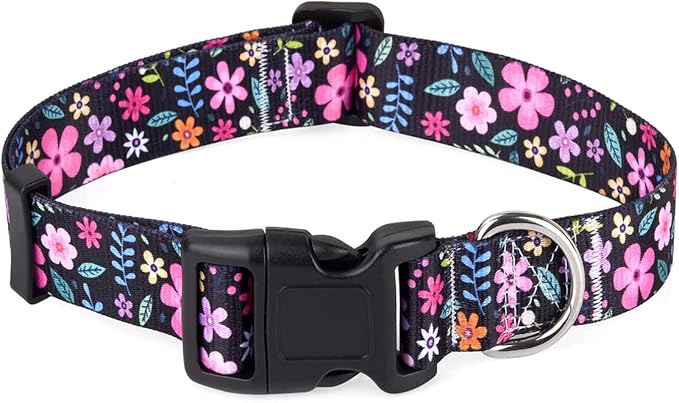 Dog Collars With Floral Print, Soft Comfortable Adjustable for Small Medium Large Dogs, Pattern for Girl Boy Dogs (Floral, S)