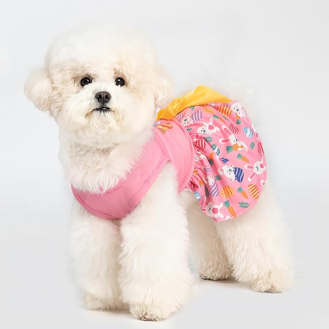 PUPTECK Print Dog Easter Dress Pet Costumes Apparel with Cute Bowtie Puppy Clothes Outfit, Rabbit, XS