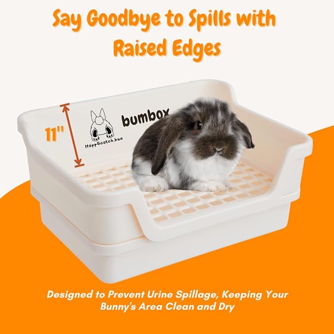 HoppScotch.bun Bumbox Large Rabbit Litter Box, 15.75" Training Cage with Plastic Grid for Small Animals, Indoor/Outdoor, Cream